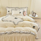 IHOUSTRIY Kid's Duvet Cover Twin Size, Ruffle Beddding Set with Bowtie, 2 Pieces Comforter Cover Set with Zipper Closure, Girl Bedding with Pillowcase - Cream Yellow, Twin - Like New